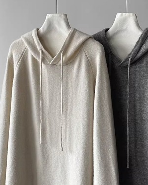 オーバーサイズ ミドル丈 フーディー ニット 2color A0839