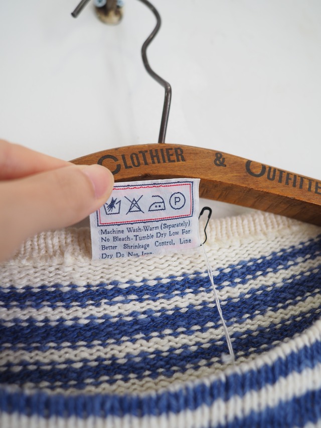 1990’s USA Cotton Linen Border Stripe Knit Sweater／38
