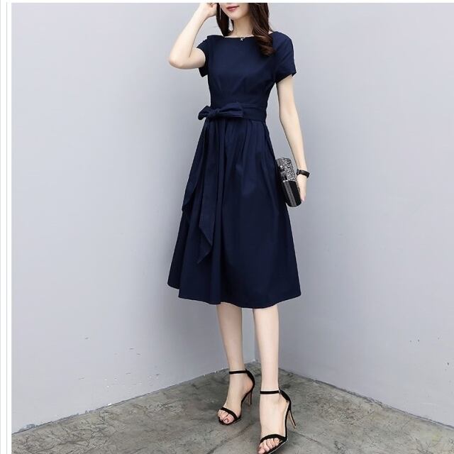 ロージーモンスターVネックミニフリルワンピースネイビーM