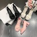 メガ割-スタイルアップヒールパンプス 韓国ファッション サンダル 小さな革靴女性25との気質ハイヒール弓太いヒールラウンドヘッドメアリージェーンシューズ