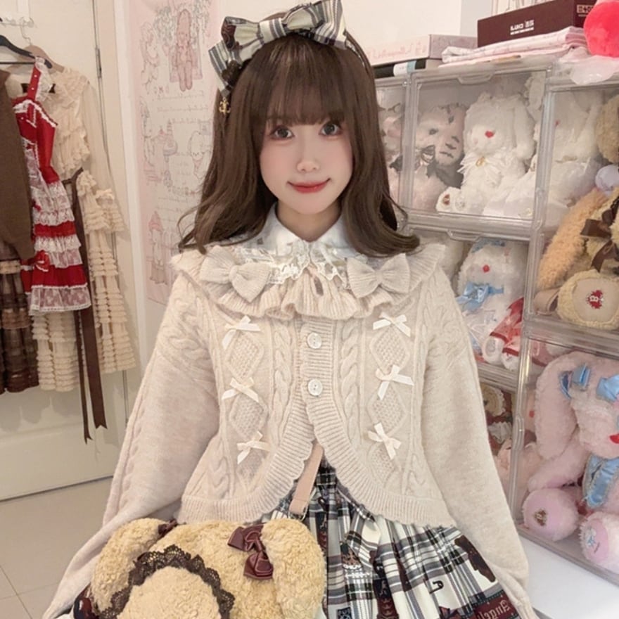 ガーリーファッション フリル リボン ニット セーター ロリィタ