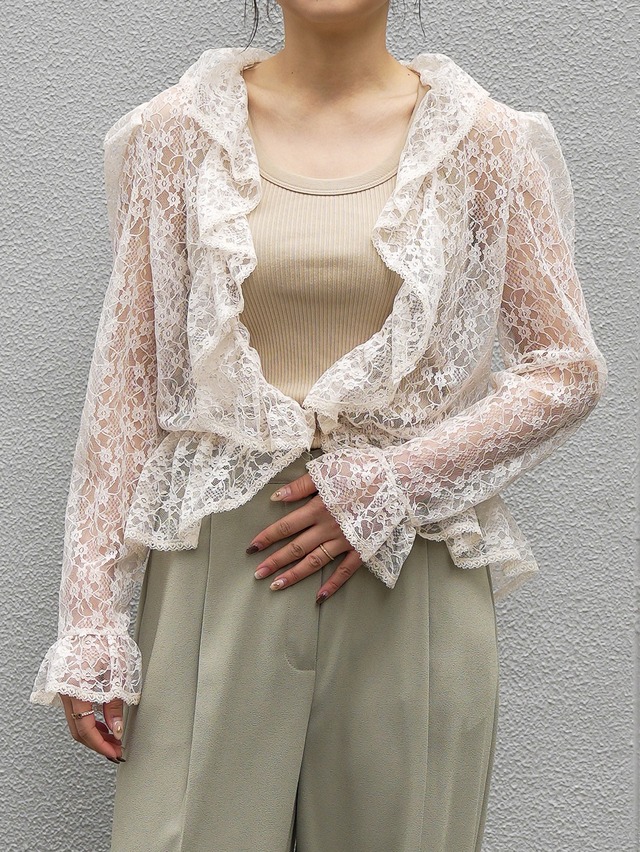 Vintage Sheer Lace Design Shirt Jacket