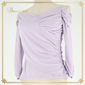 社交ダンス 衣装 トップス ブラウス パープル系 チャコットロイヤルダンス Chacott ROYAL DANCE 紫 無地 シンプル 練習 レッスン 日本製 明るい 淡い 上品 かわいい ダンス衣装 イベント ステージ オフショルダー パーティー