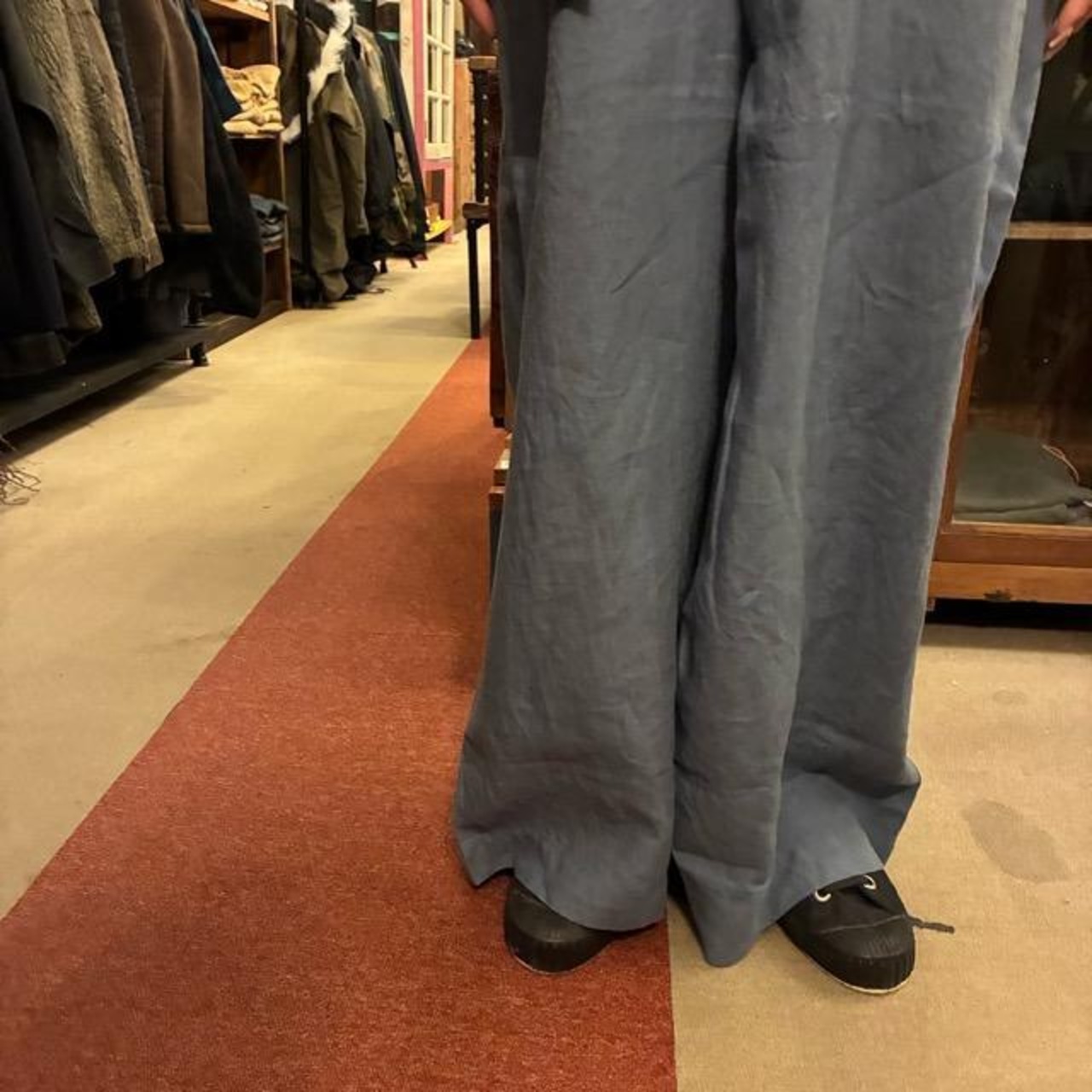 UNIVERSAL TISSU Triple Washed Linen Cotton Wrap Culotte Overalls in Smoky Blue