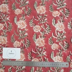 ブロックプリント生地【50cm単位】インド綿 花柄 くすみローズレッド×カーキ×ピンク #86115-RD1