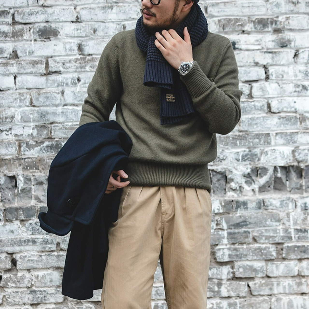 Knitted Square Pattern Scarf / ニット スクエア パターン スカーフ マフラー