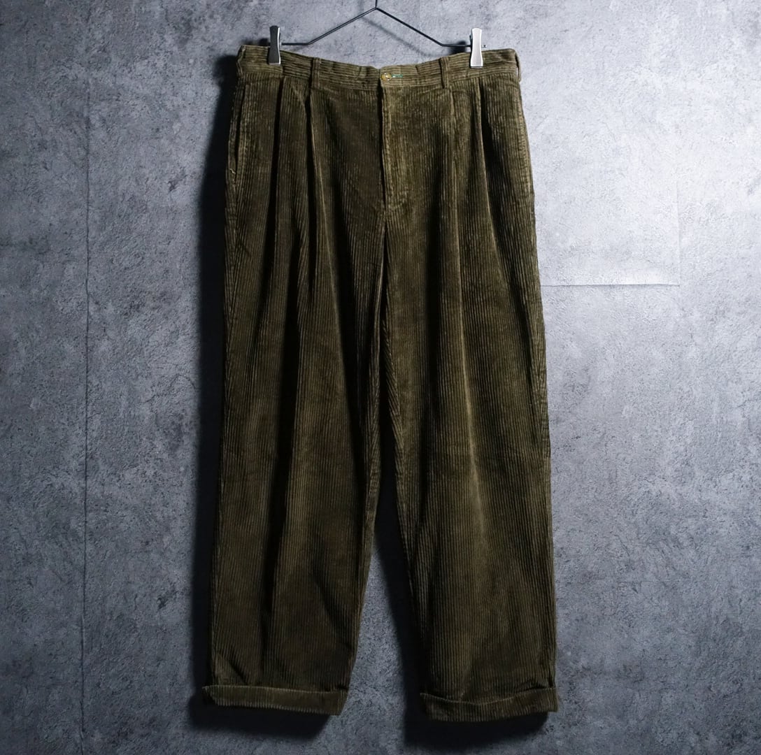 “TOMMY HILFIGER” Khaki 2-tuck wide corduroy double pants