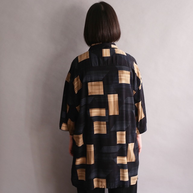 black base panel art design h/s rayon big shirt