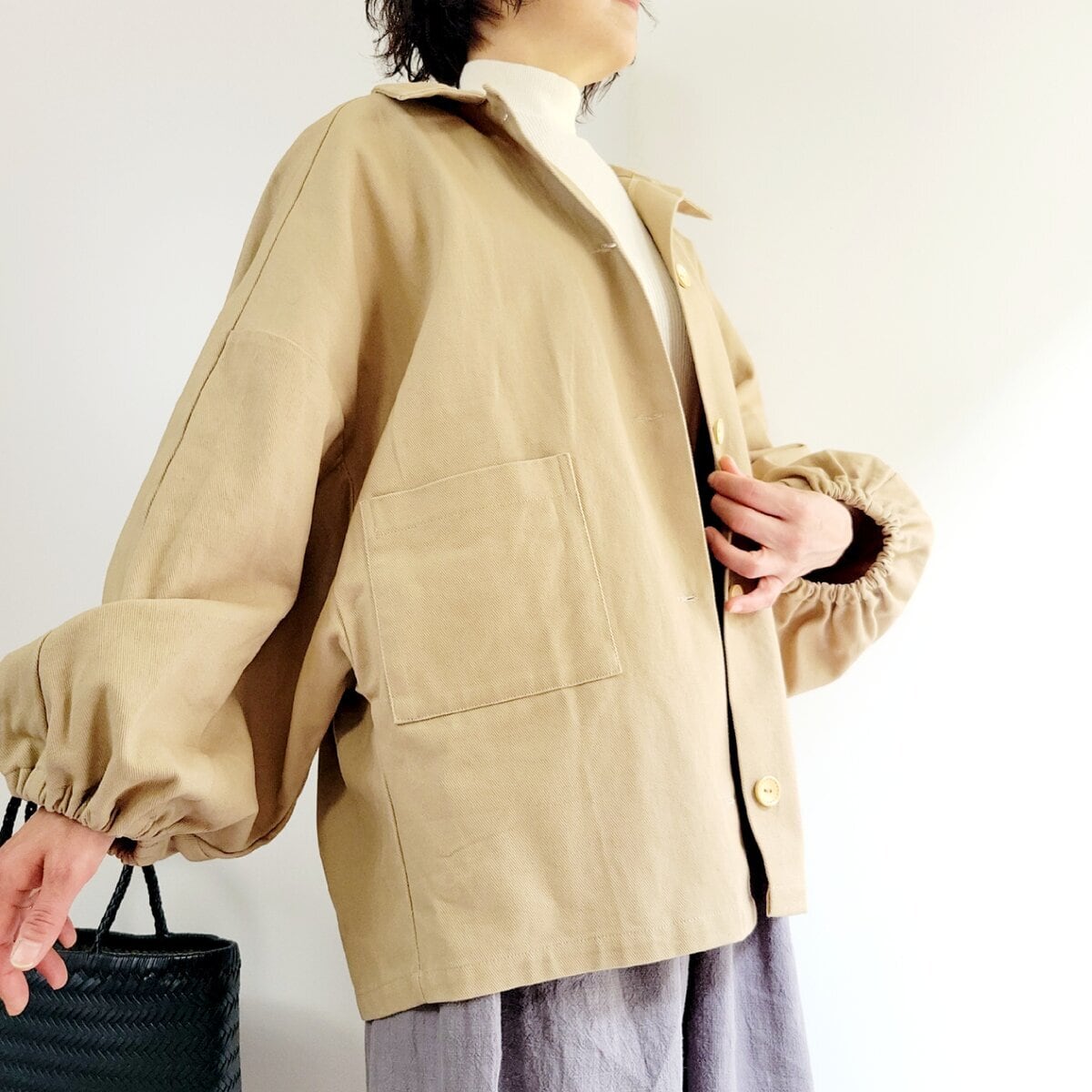 CHLOE*贅沢な魅力*パールベージュ コーデュロイ ジャケット きちんと感をゆるめたボリューム袖♪ドロップショルダー