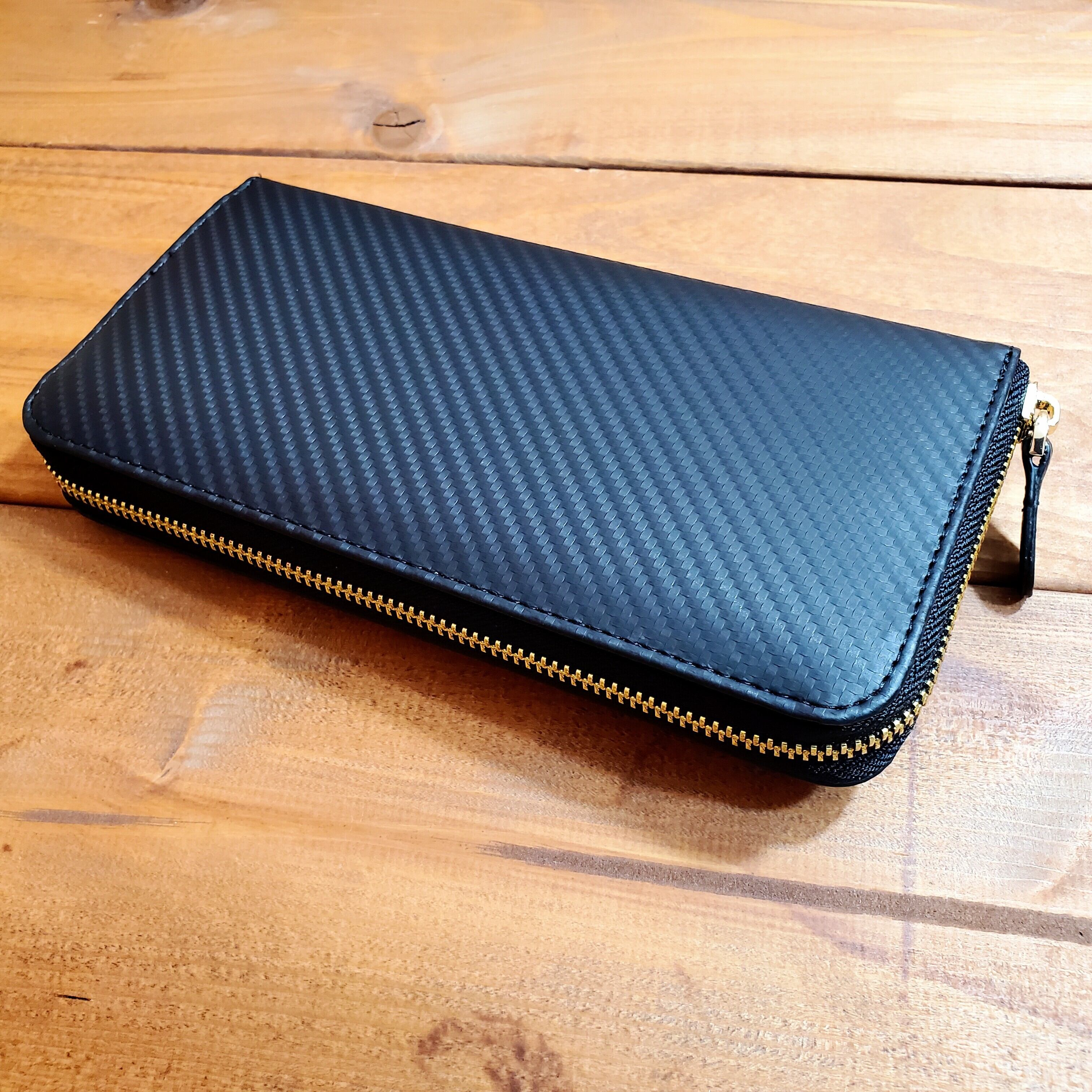 カーボンレザー ラウンドファスナー長財布（bs-35907ブラック）