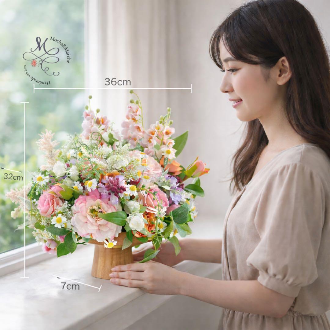 光触媒フラワー】牡丹と薔薇の幸福アレンジ 〜幸せを呼ぶ鈴蘭と野花の