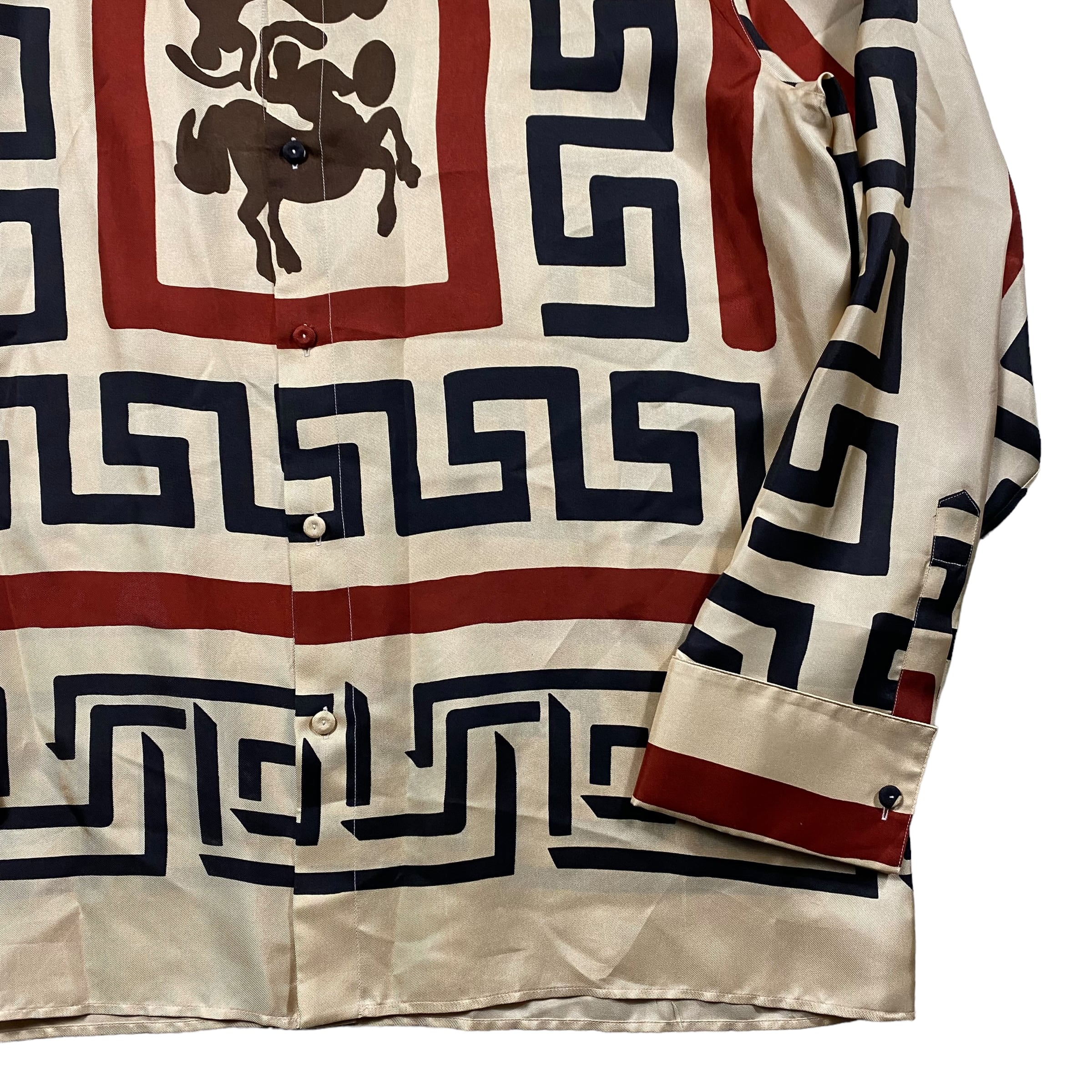 Vintage VERSACE シルクシャツ ケンタウロス グレカ大柄 プリント