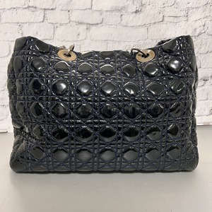 Christian Dior ディオール  カナージュ  エナメル／パテントレザー ハンドバッグ ブラック A-12423