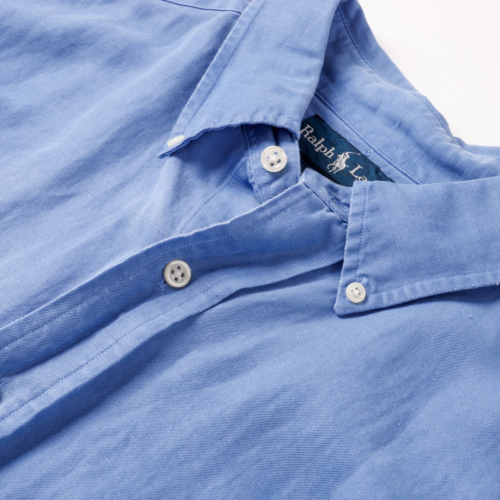 逸品】80s Ralph Lauren special silk linen shirt fade blue 