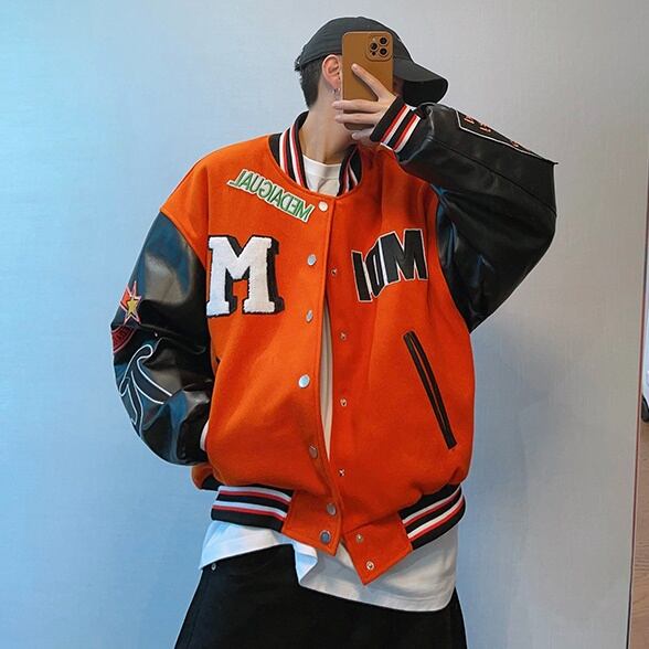 予約販売】スタジャン ブルゾン アメリカン レザー B系 防寒 メンズ