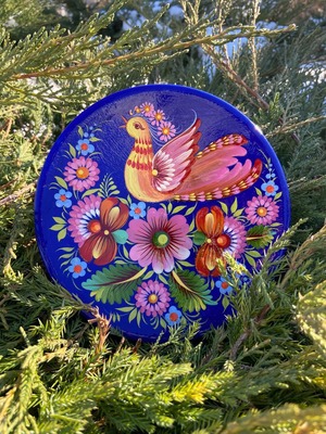 ペトリキウカ塗り　木製プレート（ティモシェンコ作）14cm