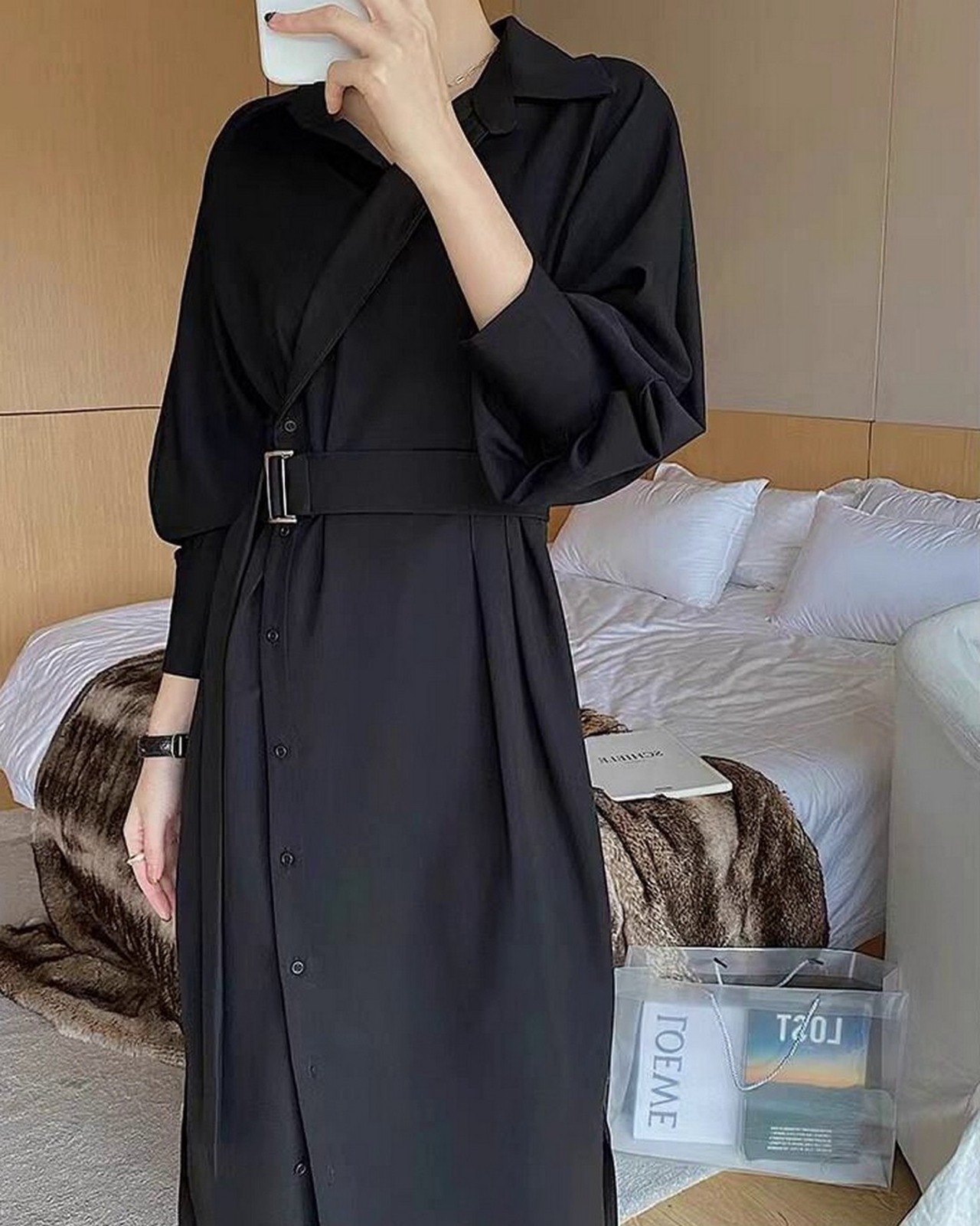 ベルトシャツロングワンピース A0559 - 4