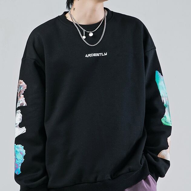 in the rise 袖プリント/LOGOトレーナー アートな袖プリント スウェット トレーナー | Korean unisex