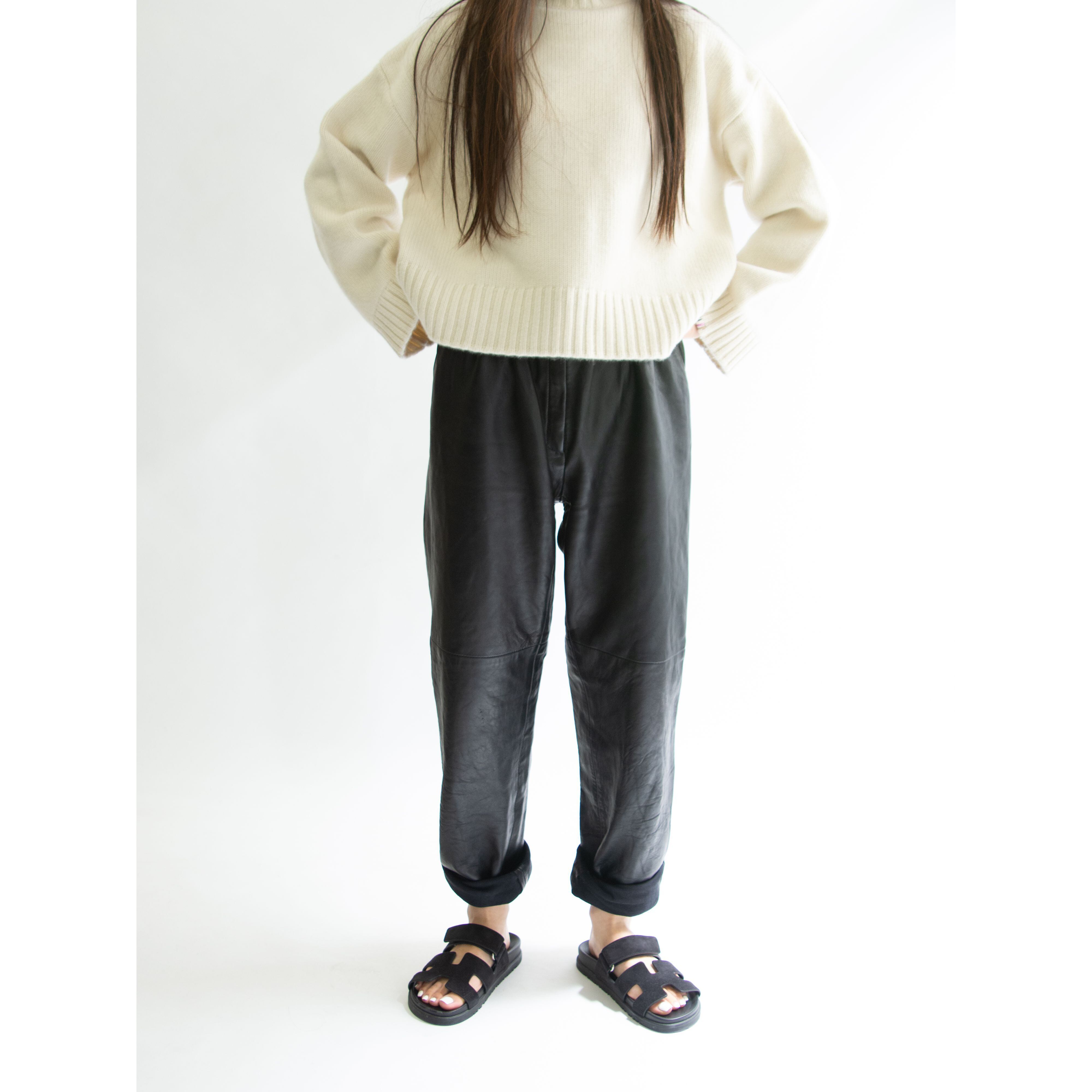 【Made in France】2tuck leather tapered pants（フランス製 2タックレザーテーパード パンツ）11a