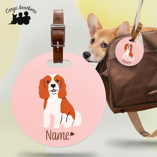 【 キャバリア 毛色4色 】 パステル色 名入り バッグタグ ベルト付き　犬　うちの子　ペット　プレゼント