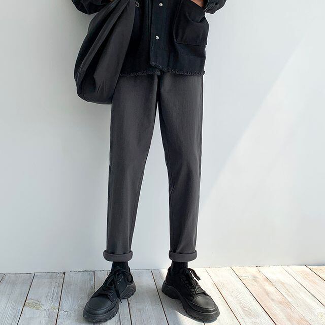 【予約販売】ストレートパンツ メンズ ボトムス シンプル カジュアル ブラック グレー 黒 スタイリッシュ こなれ感 韓国 トレンド 春 夏 秋 冬 M/L/XL/2XL/3XL