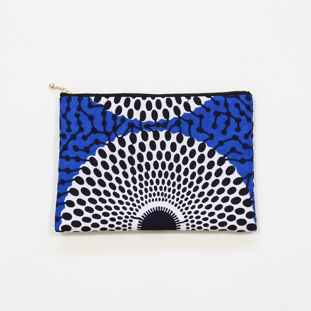 アフリカ布のフラットポーチ （ ドットサークル ） アフリカンプリント 手帳ケース パスポート 薬手帳 通帳入れ