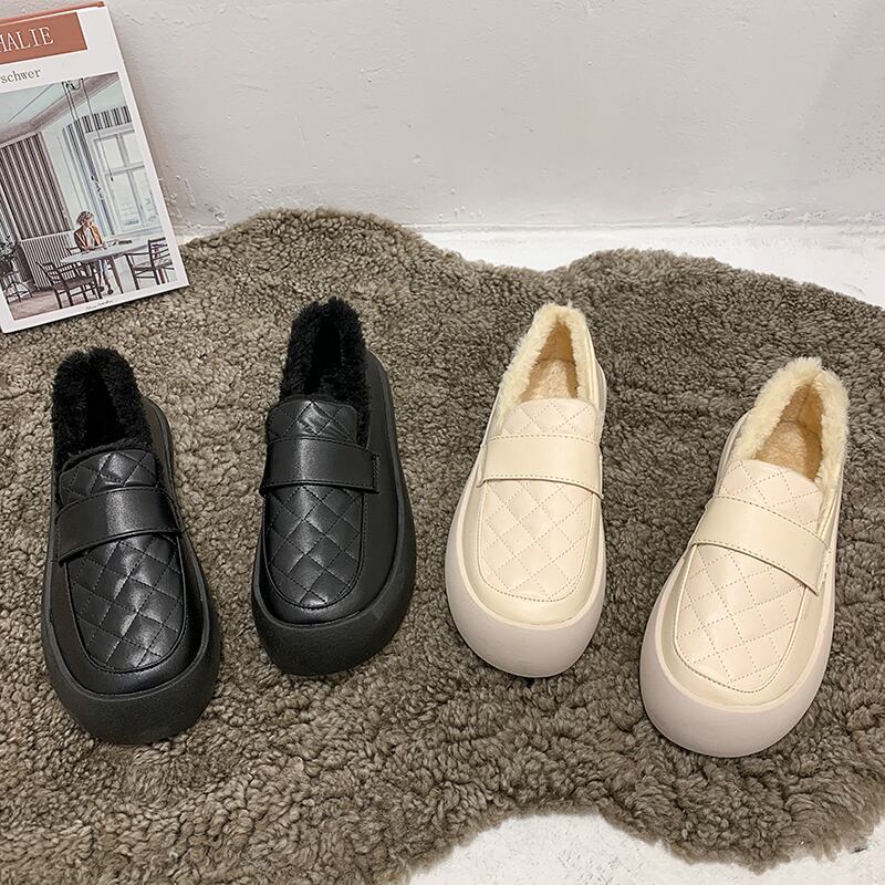 ウィンターレッドソリッド カラーカジュアル 靴 シューズ コットン 冬物 ラウンドトー ソリッドカラー フェイクシューズ91434603308