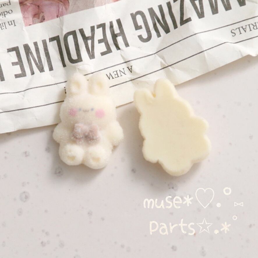 4個ココアくまの肉球フロッキーカボション♥熊 ブラウンベア