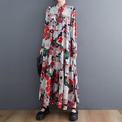 スタンドカラー ティアード ワンピース 00065