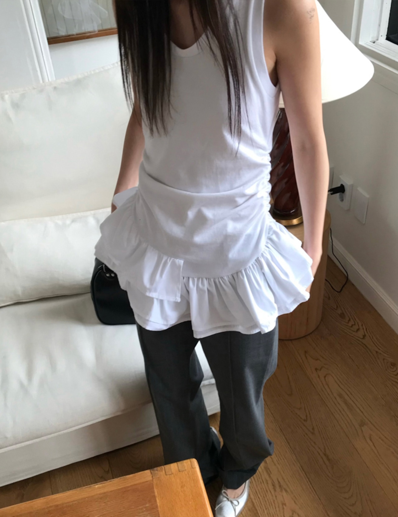 【新作5%OFF・3日間】Sleeve-less Frill Tops_2colors