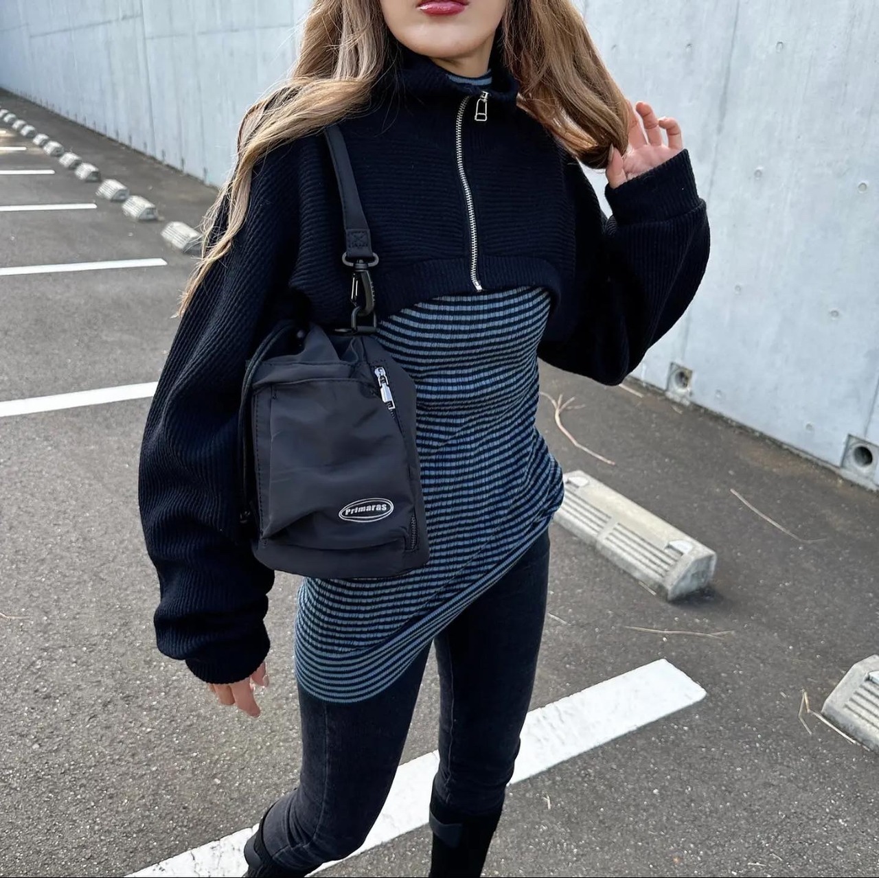 zipup fleece layer tops／black