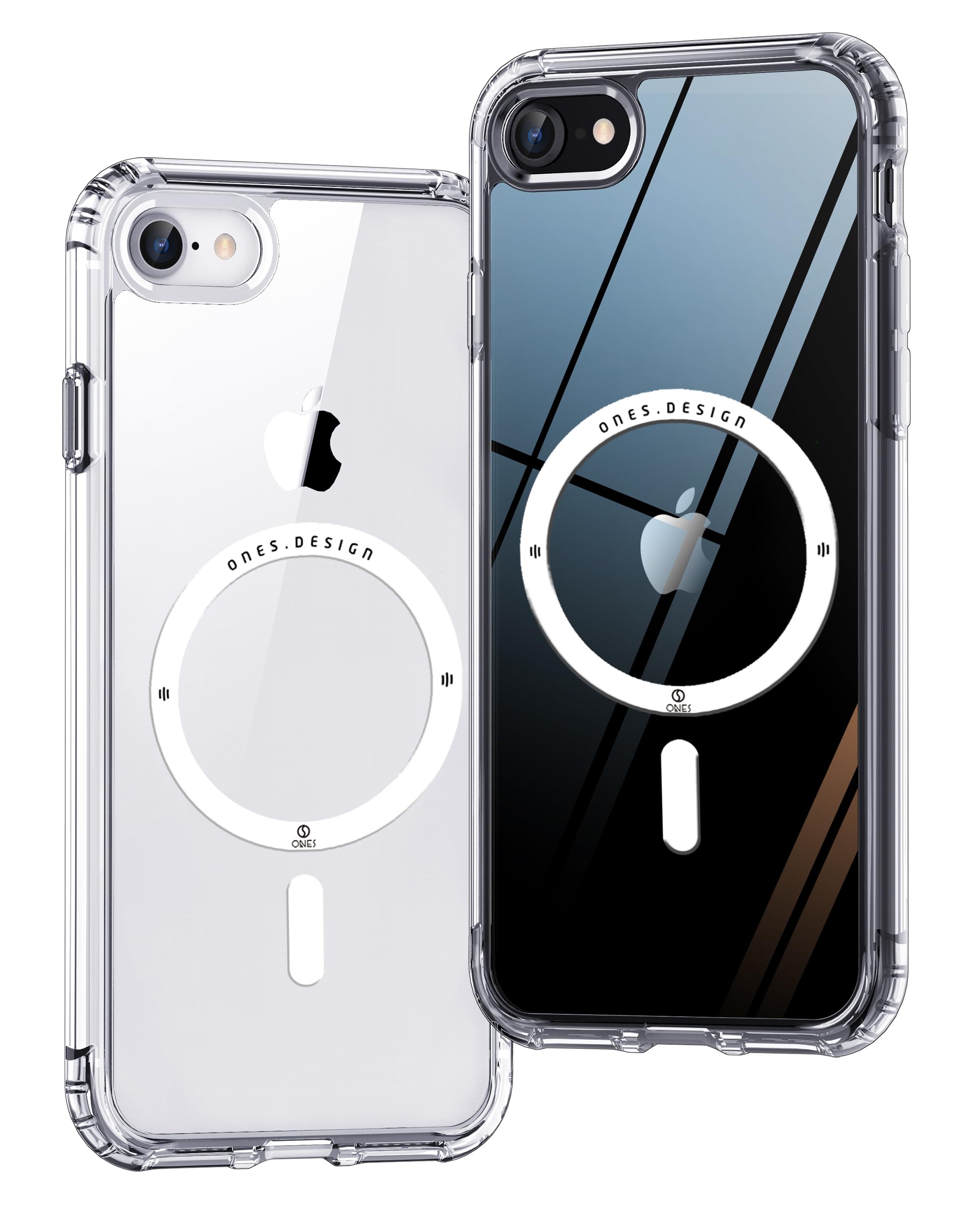 ONES HD超透明 iPhone Se3 Se2 Se 8 7 超強磁性MagSafe対応 ハードケース 米軍MIL規格 エアバッグ 超耐衝撃 レンズ保護 画面保護 「 高靭性強化PC保護板 ✚ 高弾性衝撃吸収·シリコンバンパー 」 Qiワイヤレス充電 傷防止 滑り止め 超軽量 持ちやすい 黄ばみ防止 クリスタル クリア マグネット カバー