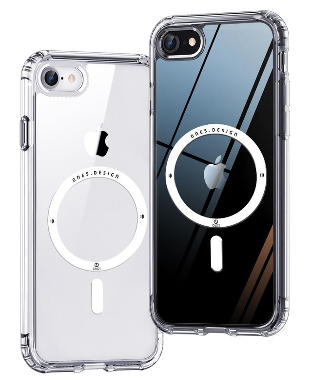 ONES HD超透明 iPhone Se3 Se2 Se 8 7 超強磁性MagSafe対応 ハードケース 米軍MIL規格 エアバッグ 超耐衝撃 レンズ保護 画面保護 「 高靭性強化PC保護板 ✚ 高弾性衝撃吸収·シリコンバンパー 」 Qiワイヤレス充電 傷防止 滑り止め 超軽量 持ちやすい 黄ばみ防止 クリスタル クリア マグネット カバー