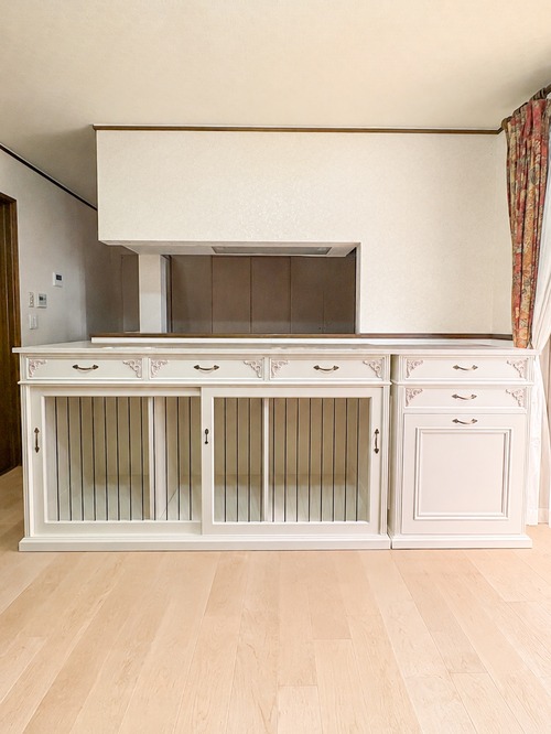 オーダーメイドドッグゲージ引き出し付き　1方柵・室内用犬小屋　（おしゃれな室内用ドッグハウス）W1800