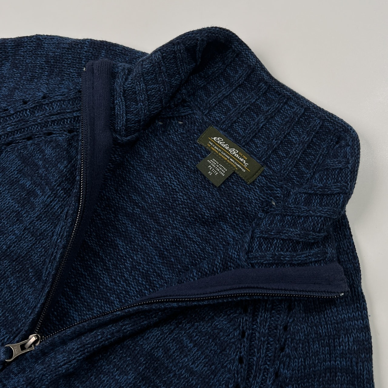 00s Eddie Bauer エディーバウアー ダブルジップ メランジ コットンニット ジャケット サイズ XS /ネイビーブルー