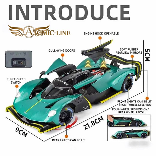 アストンマーティン ヴァルキリー 1/24 ミニカー 全4色 ライト点灯 エンジンサウンド 合金モデル 模型 ジオラマ