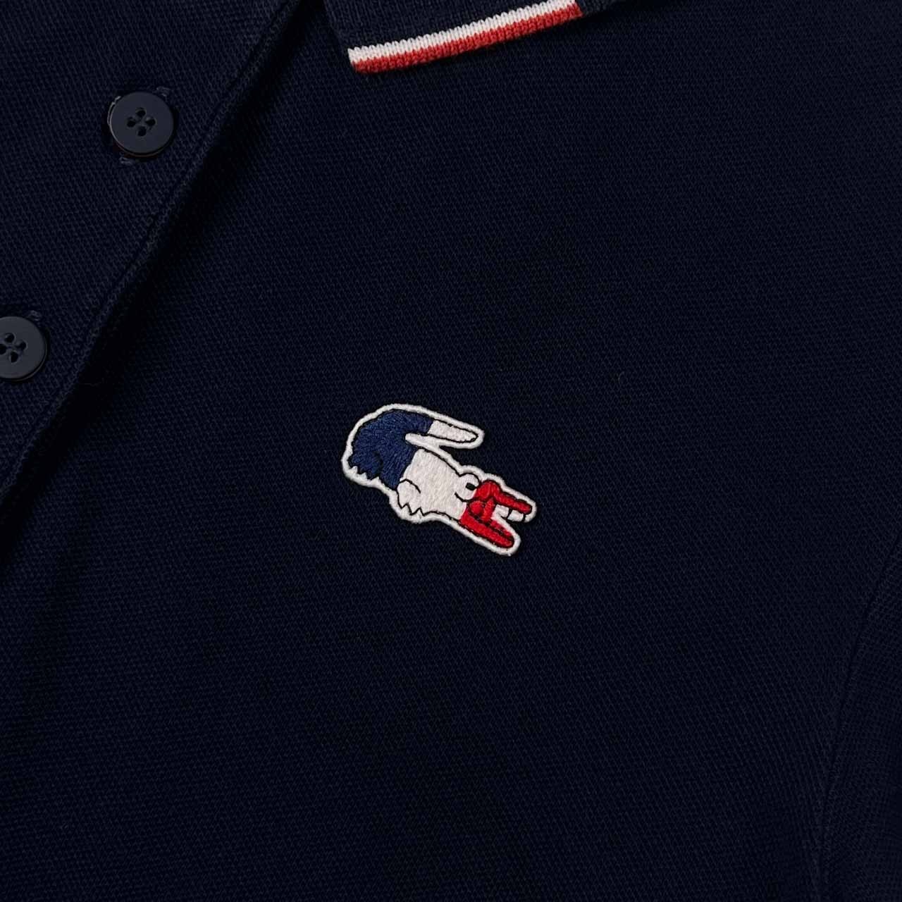 LACOSTE SPORT ラコステ スポーツ トリコロール ワニ 鹿の子 半袖 ポロシャツ 38/ネイビー レディース