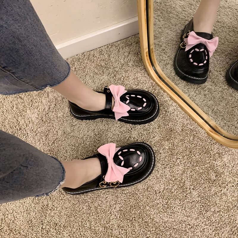 レザースプリングオータムリボンレッドスタンダードシングル 靴 シューズ レトロ 大人ガーリー スウィート キュート カジュアル 春物 秋物 部族の婦人靴286910603