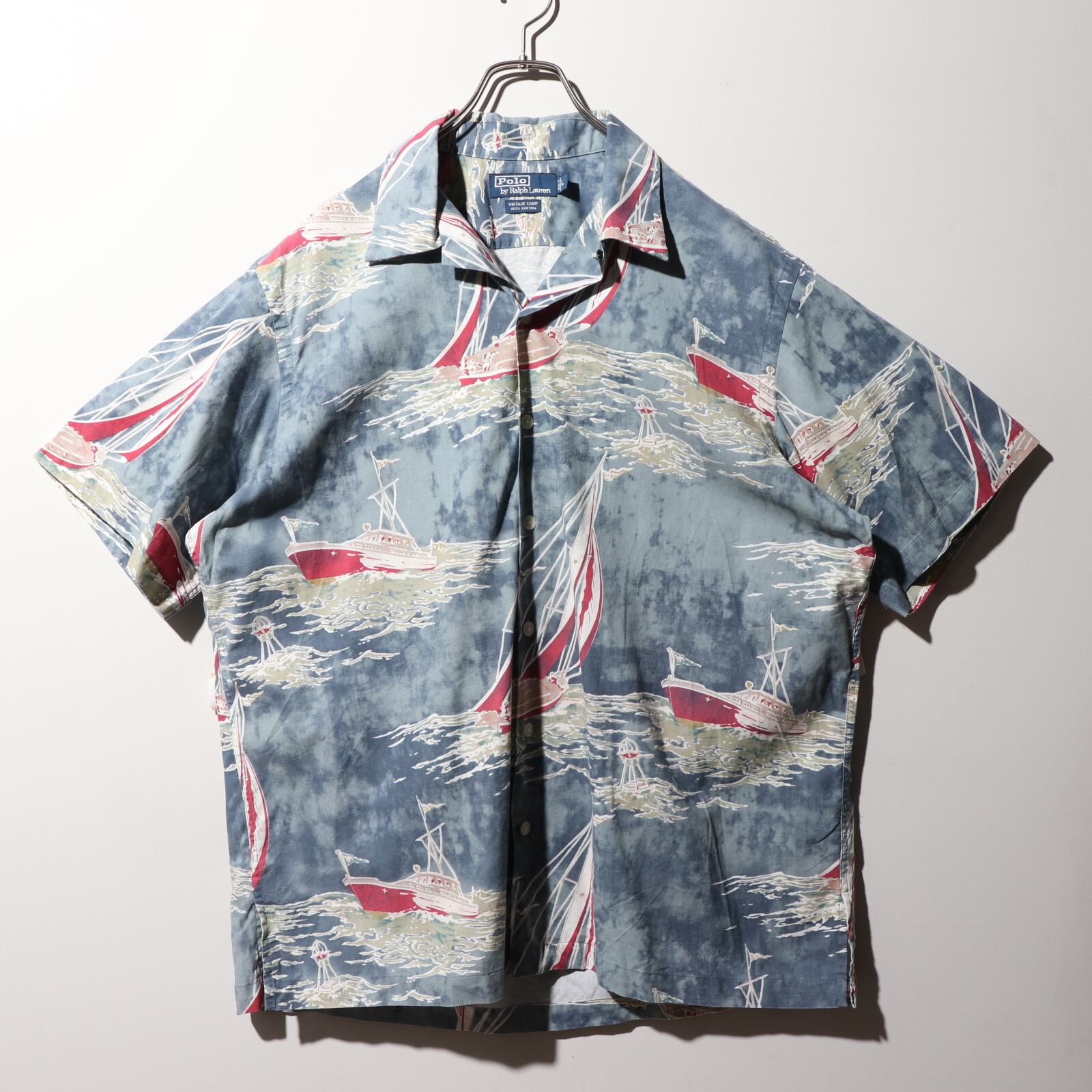 極美品 L 半袖開襟シャツ ポロラルフローレン ヨット 総柄 アロハ 90s  