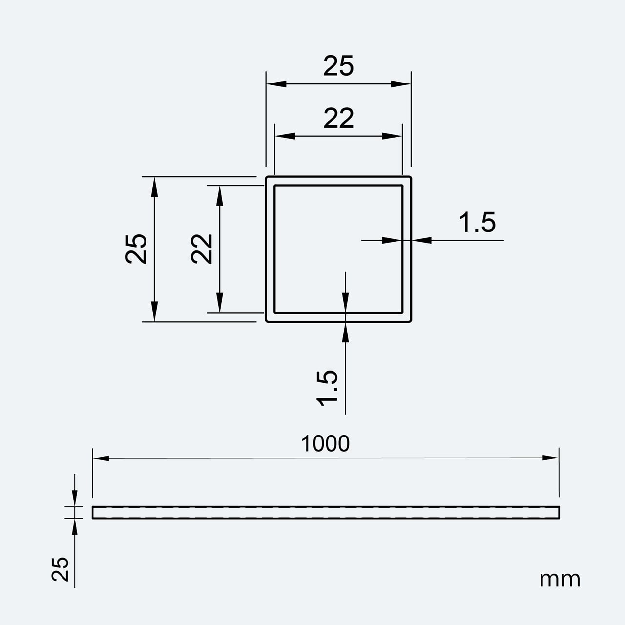 カーボン角パイプ 辺25 x 25mm 厚み1.5mm 長さ1,000mm カーボン角パイプ 辺25 x 25mm 厚み1.5mm 長さ1,000mm