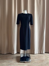 power shoulder black gather dress-4644-4