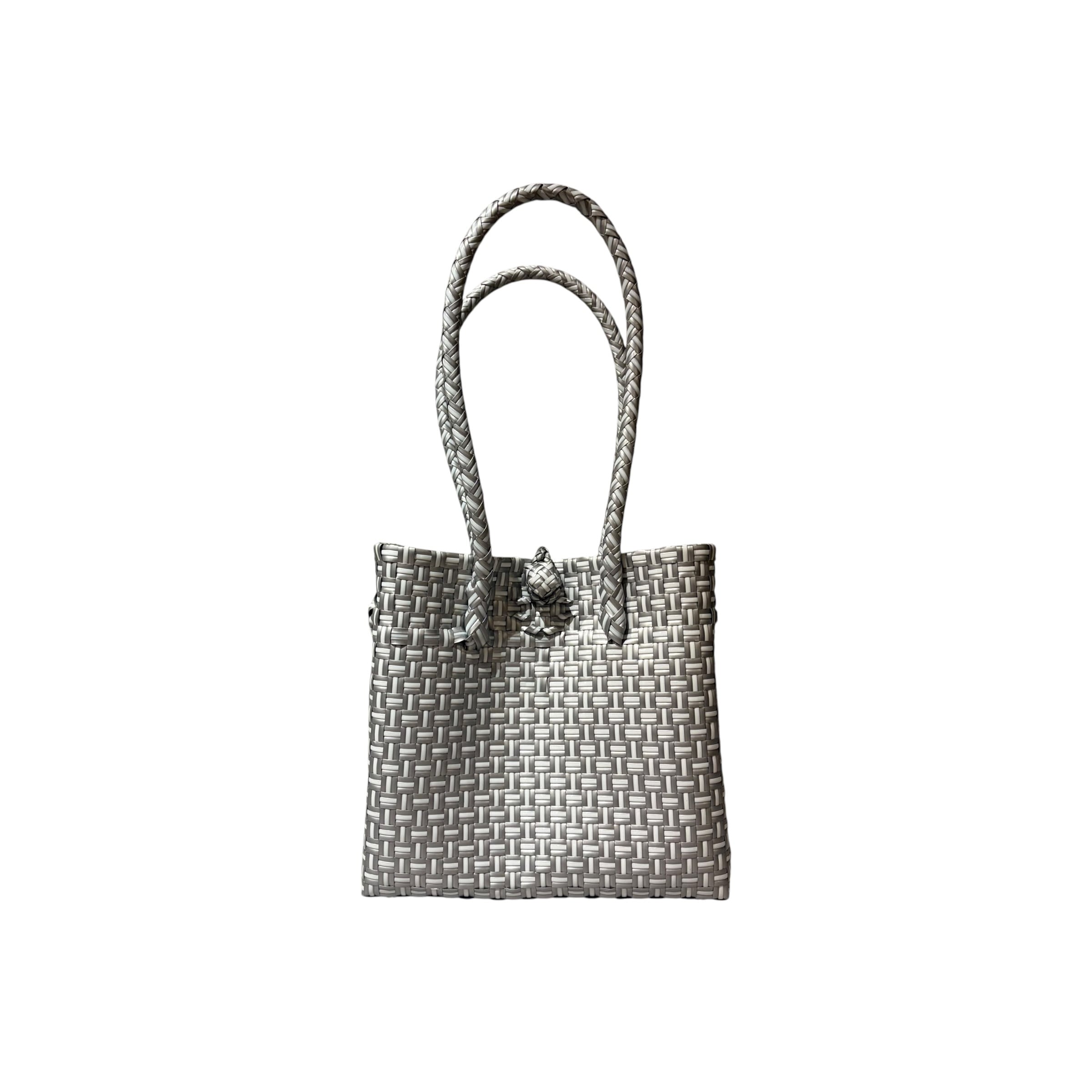 BASIC TOTE BAG - SILVER & WHITE / LONG HANDLE / M