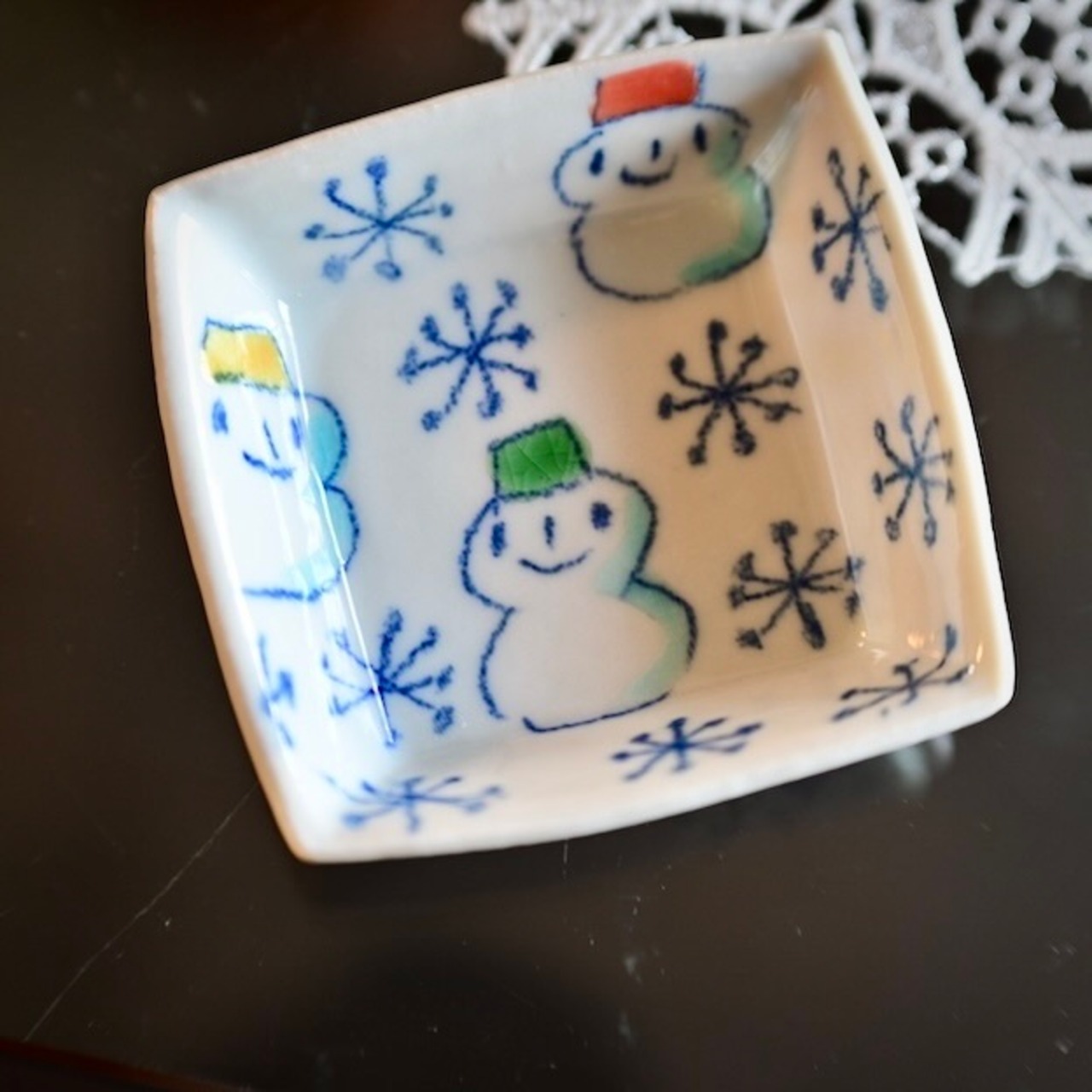 村田菜穂美『 雪だるま』　角豆皿［2104130000966］