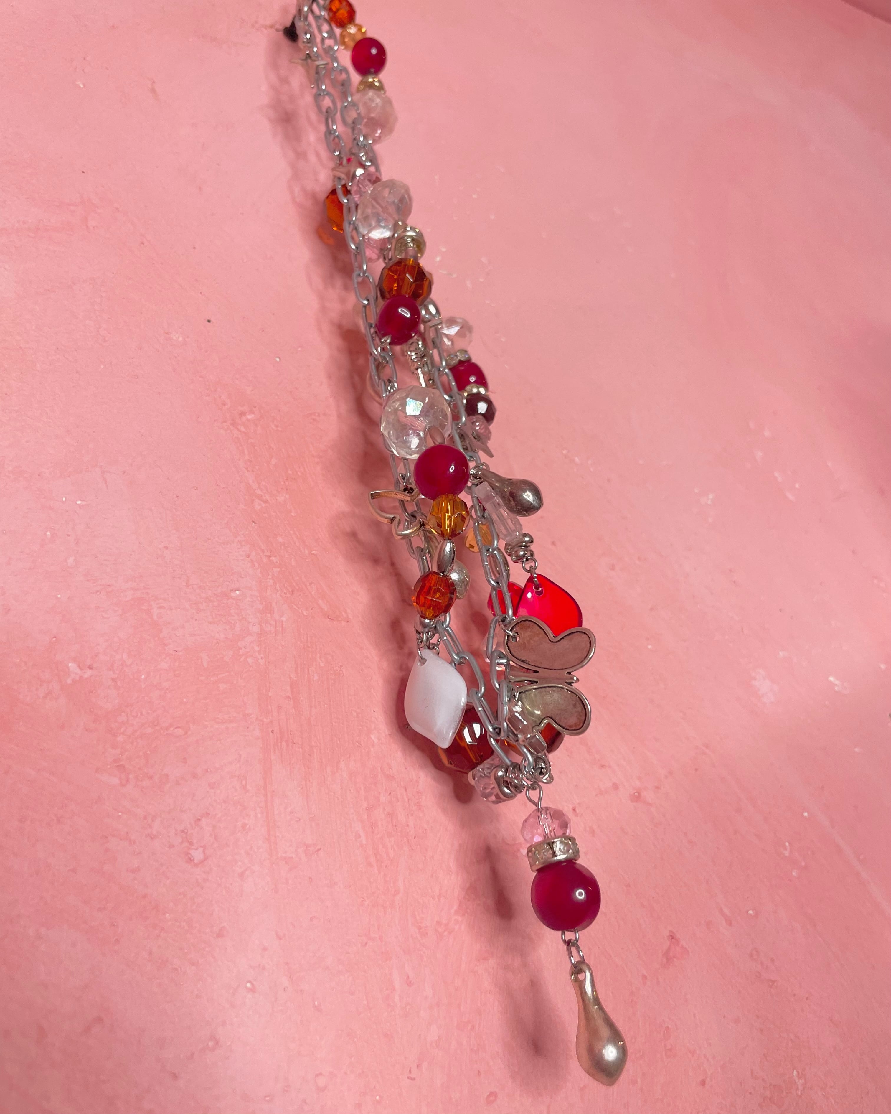 Chunky Charm Necklace 〈Silver red〉