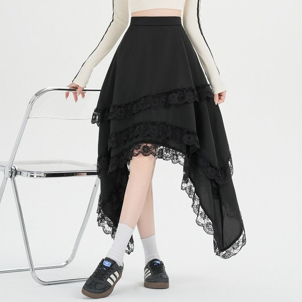 lace asymmetry tiered skirt / l0828
