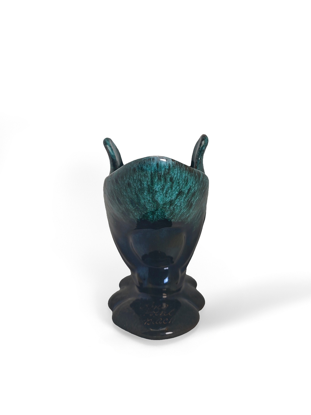 ヴィンテージ雑貨 グリーン系陶器コンポート（脚付き飾り鉢／花器）