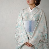 「水鏡」本墨流し柄×ドット　〜洗えるきもの（シルジェリー）〜