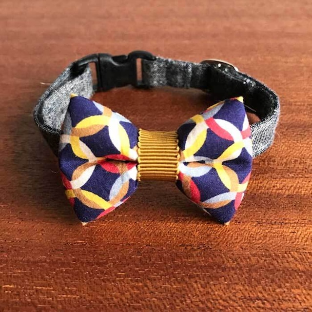 Cat ribbon collar 猫の首輪 リボン首輪 デザインネイビー ＆グレーベルト 【送料無料】