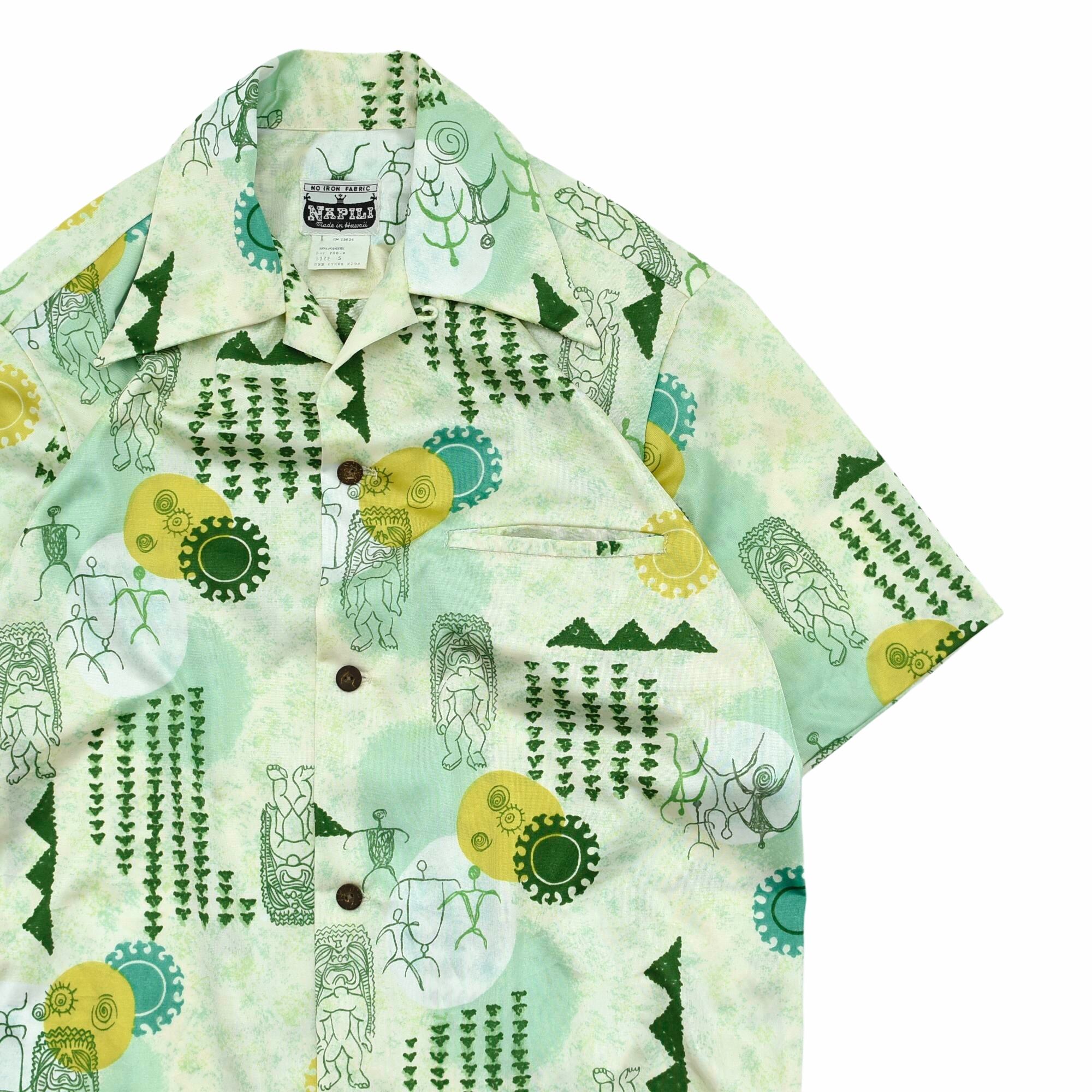 70's NAPILI "Tiki" polyester Aloha shirt