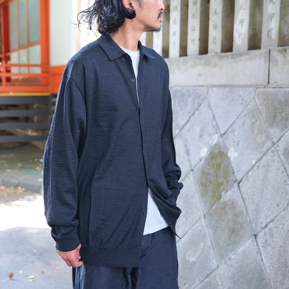 COMOLI(コモリ) / ウール襟付きカーディガン-CHARCOAL-(E03-06005)